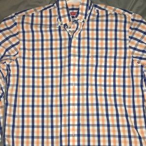 Orange and blue plaid long sleeve button up